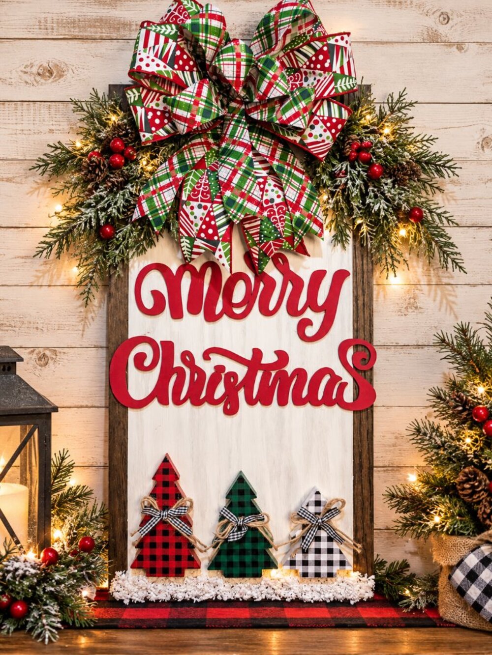 Oak Wood Merry Christmas Sign Christmas Tree Wall Decor Handmade Holiday Decor